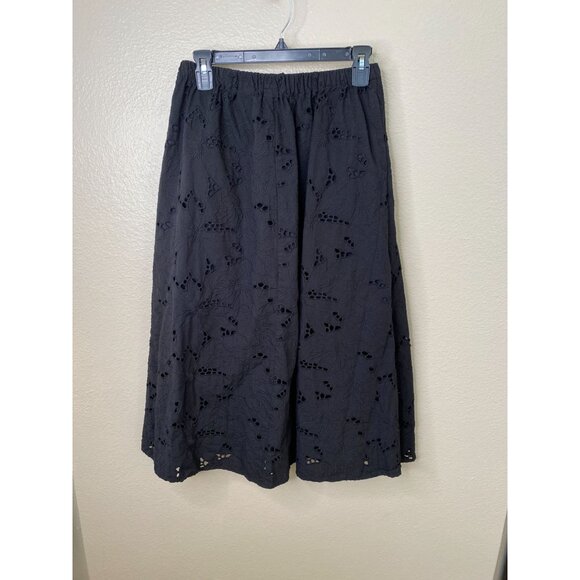 H&M Womens Black Eyelet Midi Skirt Cotton Elastic Waist Floral S 100% Cotton - Picture 3 of 8